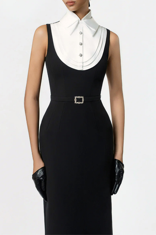 Azraya Sleeveless Collar Belted Maxi Dress