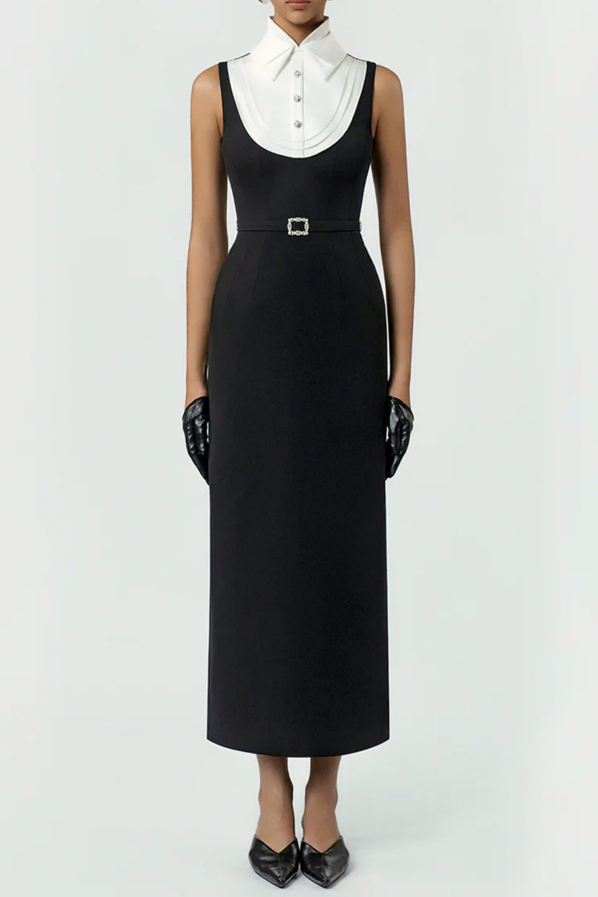 Azraya Sleeveless Collar Belted Maxi Dress