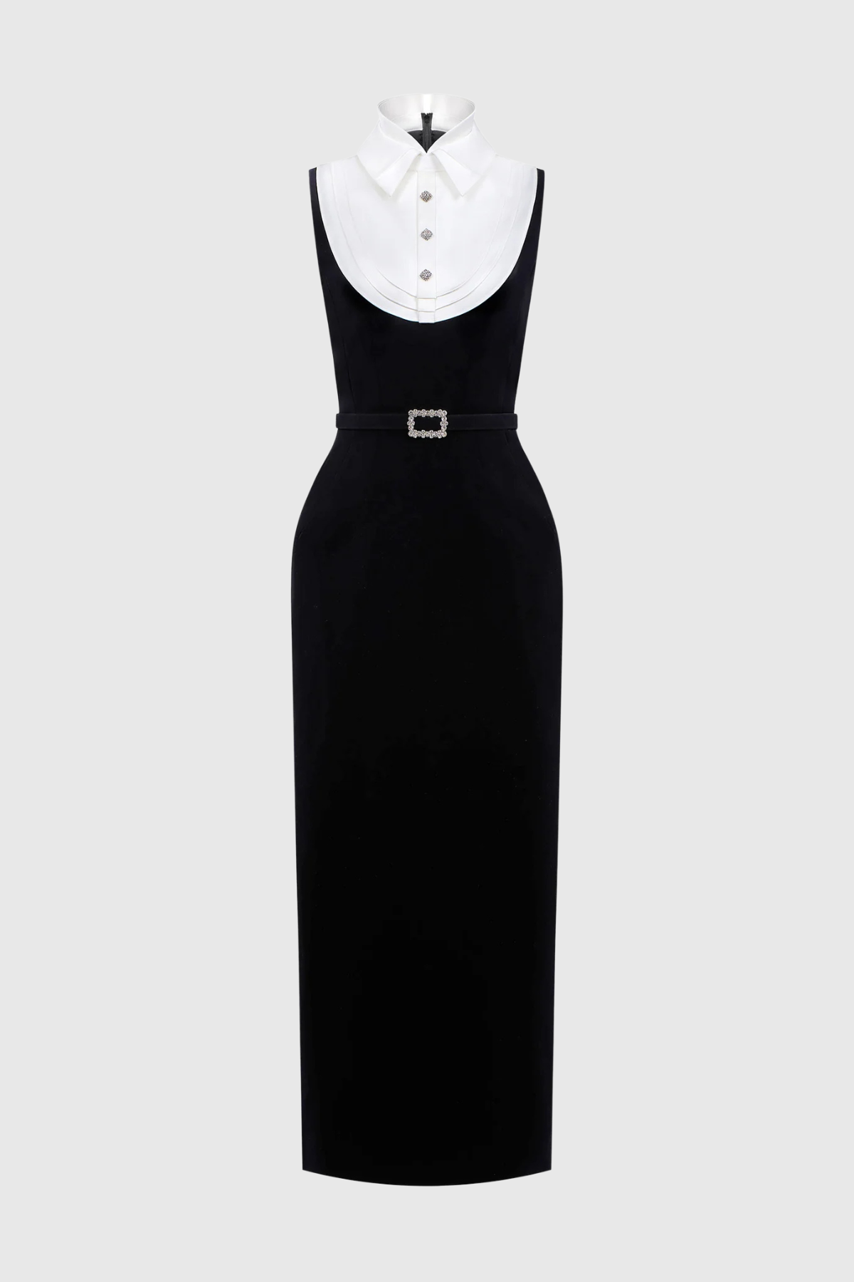 Azraya Sleeveless Collar Belted Maxi Dress