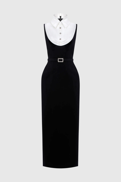 Azraya Sleeveless Collar Belted Maxi Dress