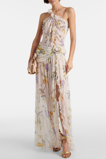 Azriel Floral Print One Shoulder Maxi Dress