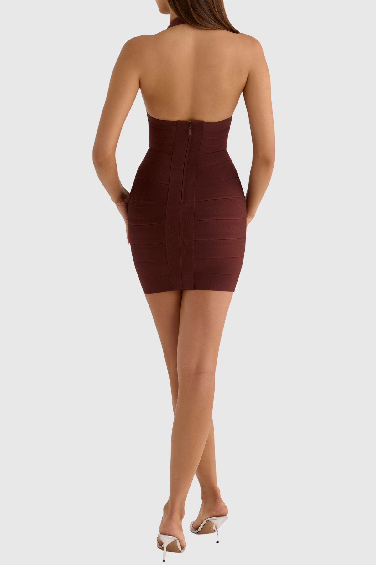Azure Halter Mini Bandage Dress - Brown