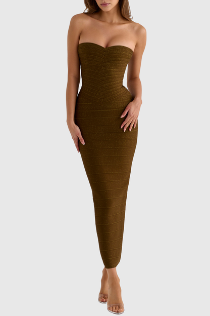 Azure Strapless Maxi Bandage Dress - Brown
