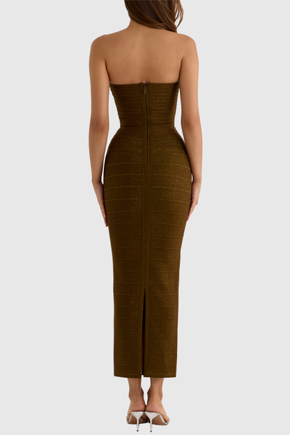 Azure Strapless Maxi Bandage Dress - Brown