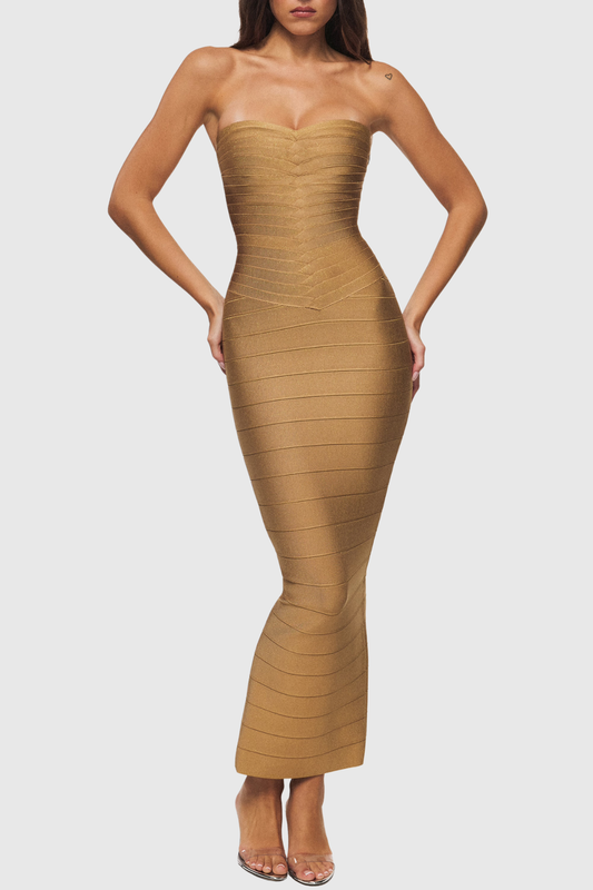 Azure Strapless Maxi Bandage Dress - Gold