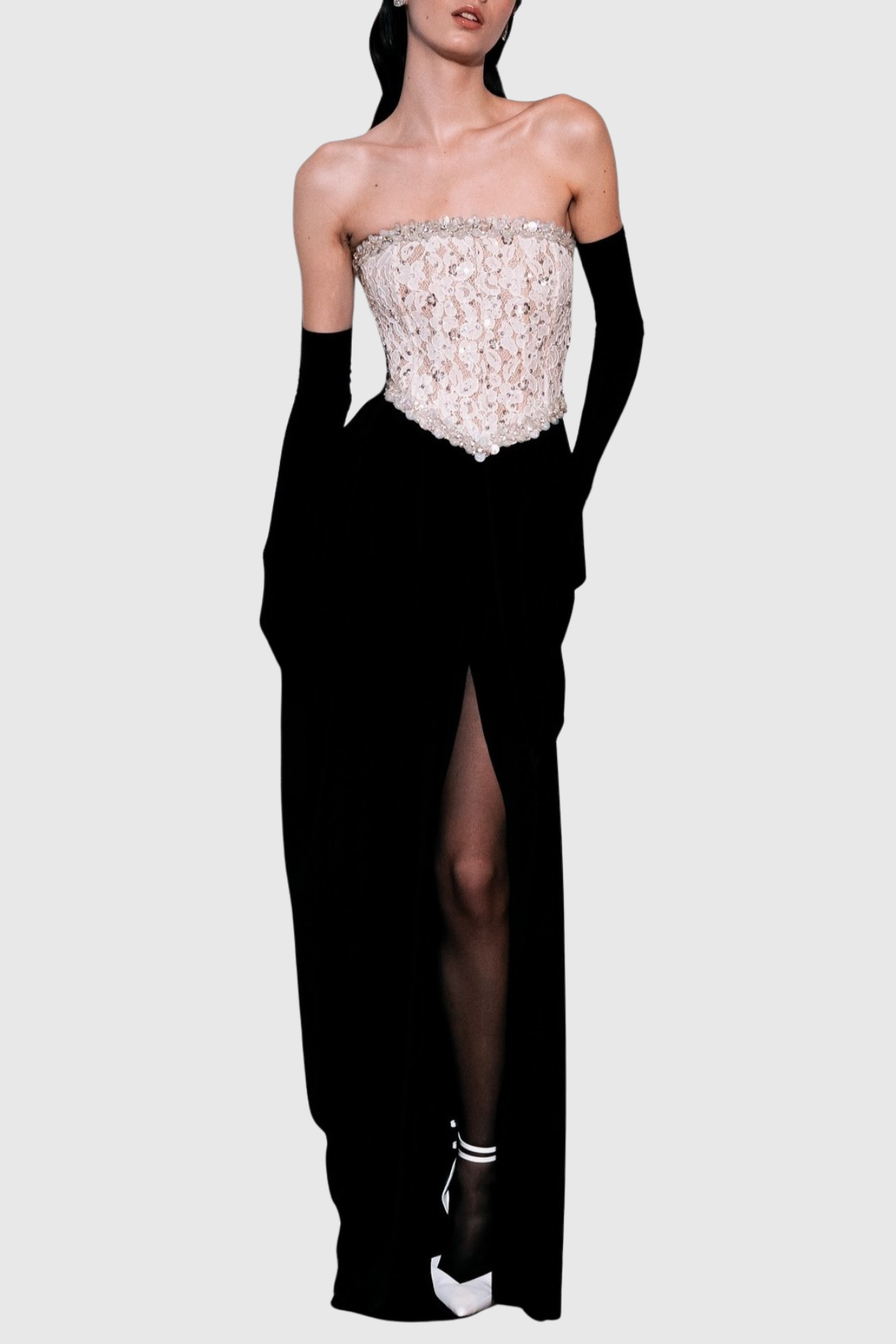 Bantya Strapless Lace Split Maxi Dress