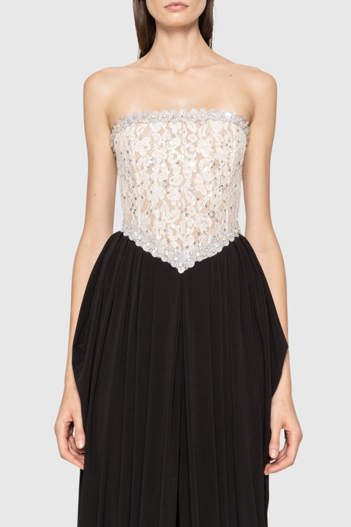 Bantya Strapless Lace Split Maxi Dress