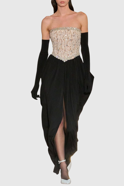Bantya Strapless Lace Split Maxi Dress