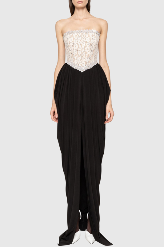 Bantya Strapless Lace Split Maxi Dress