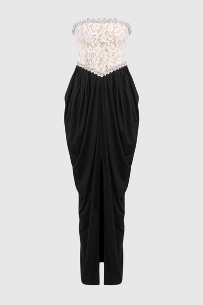 Bantya Strapless Lace Split Maxi Dress