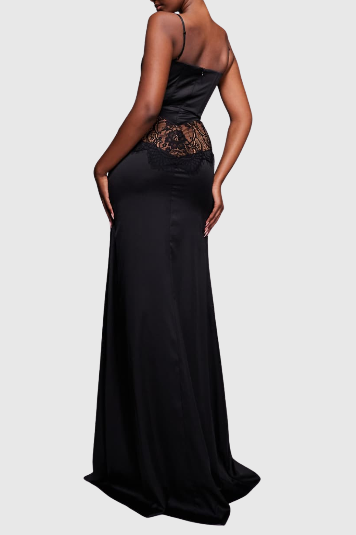 Barba Lace Satin Split Maxi Dress