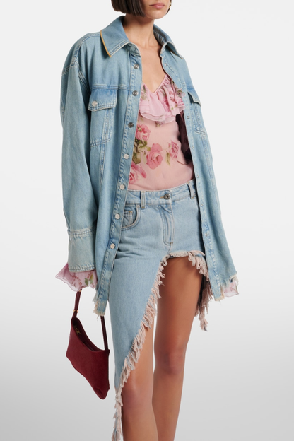 Bardot Asymmetric Frayed Mini Skirt