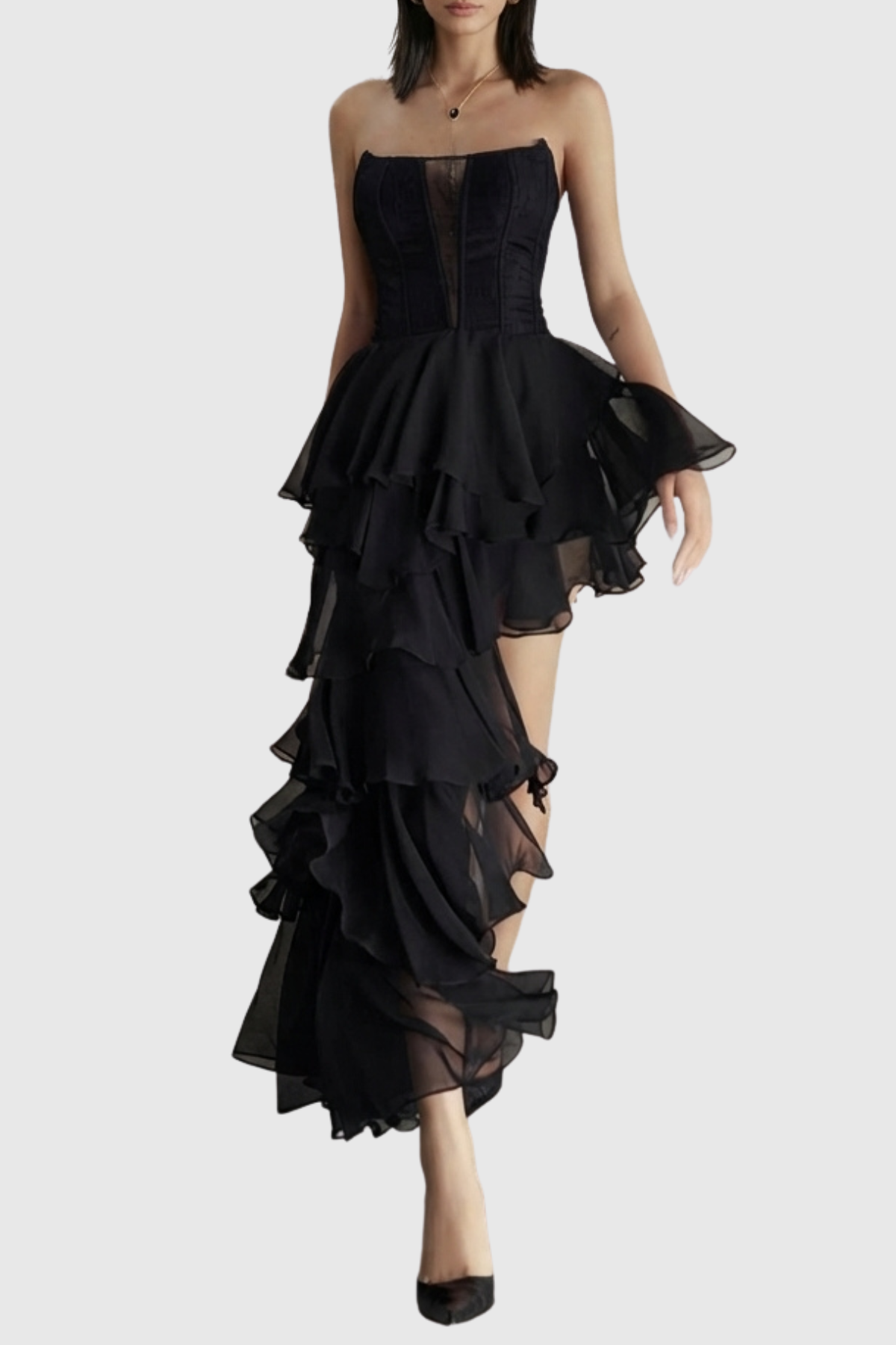 Barnab Straplesss Ruffle Maxi Dress - Black