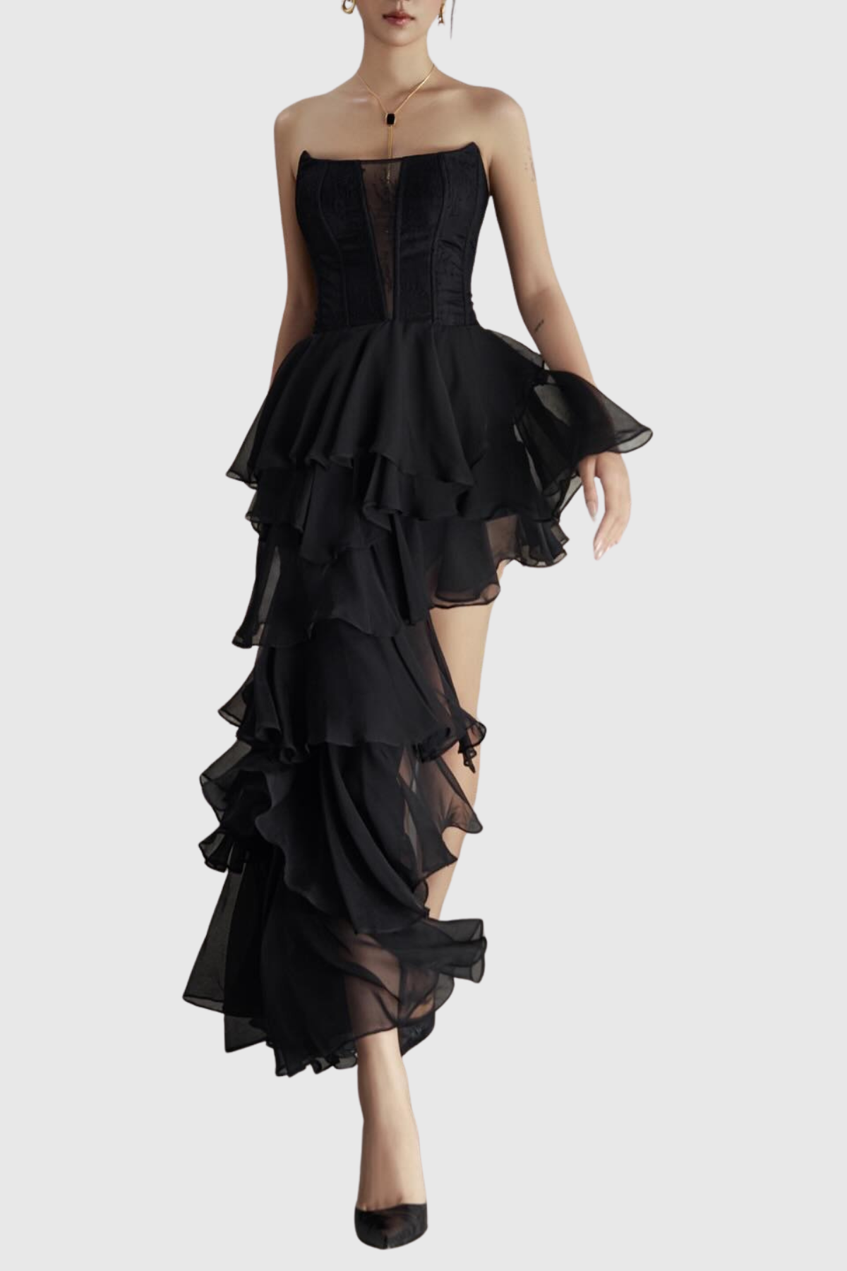 Barnab Straplesss Ruffle Maxi Dress - Black