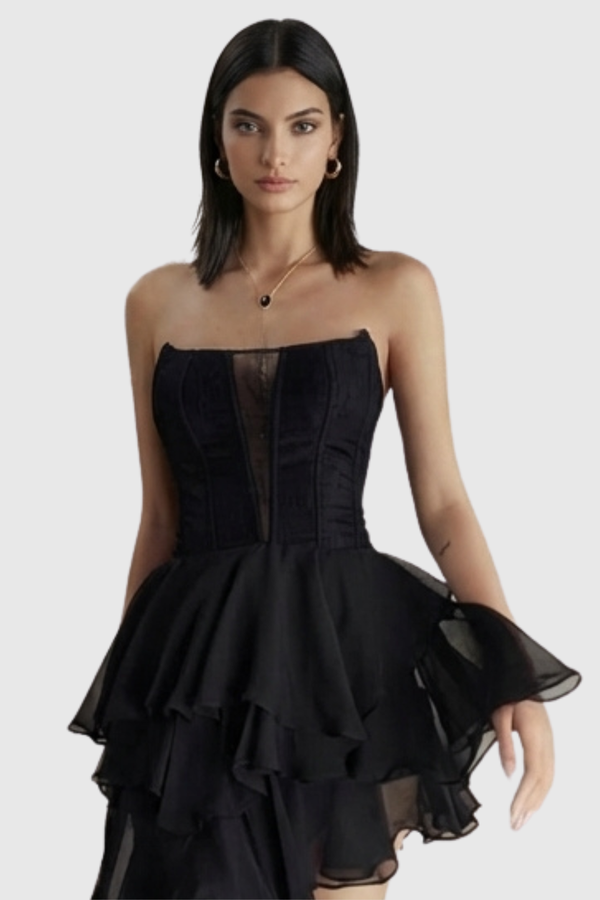 Barnab Straplesss Ruffle Maxi Dress - Black