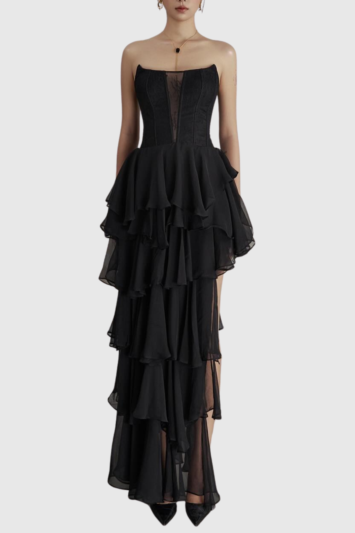 Barnab Straplesss Ruffle Maxi Dress - Black