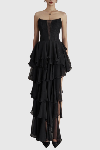 Barnab Straplesss Ruffle Maxi Dress - Black