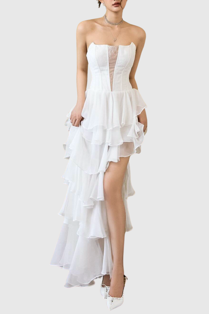 Barnab Straplesss Ruffle Maxi Dress - White