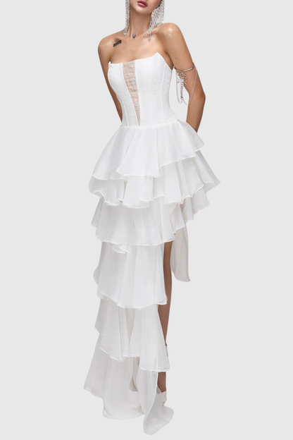 Barnab Straplesss Ruffle Maxi Dress - White