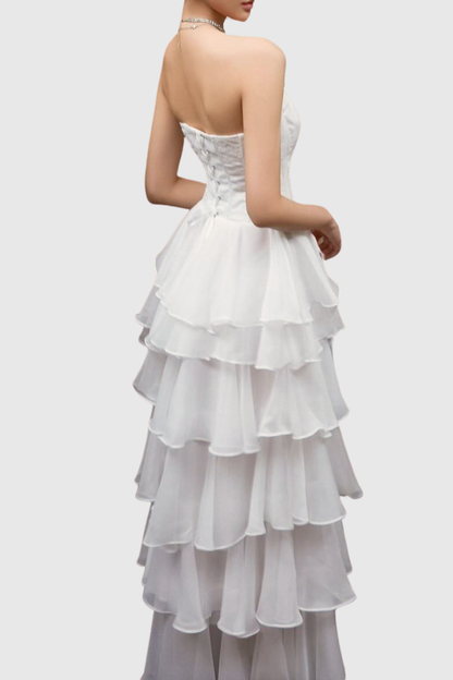 Barnab Straplesss Ruffle Maxi Dress - White