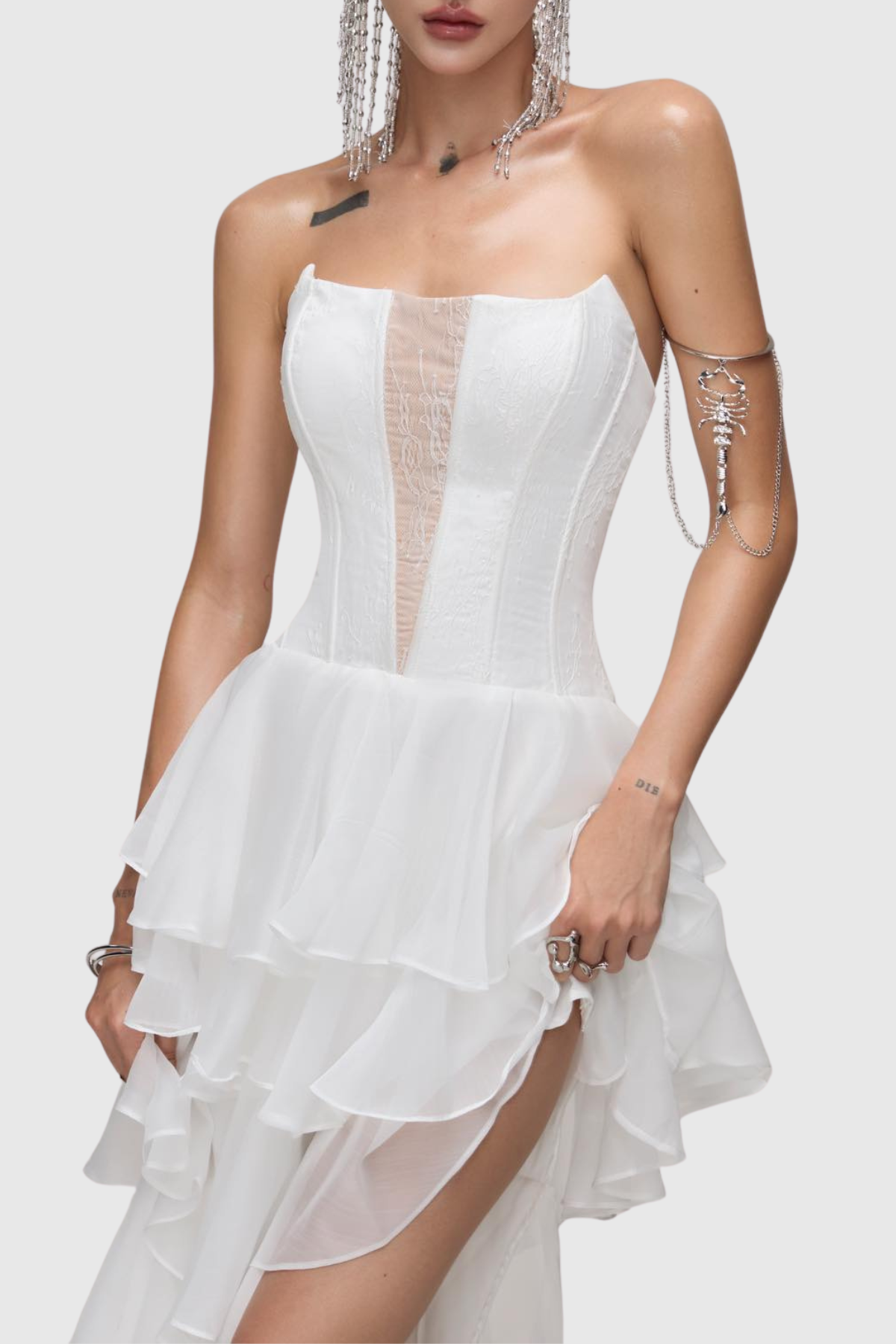 Barnab Straplesss Ruffle Maxi Dress - White