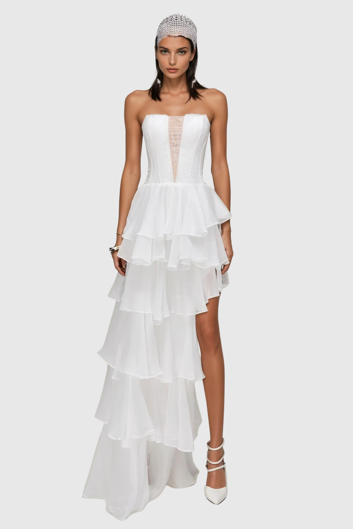 Barnab Straplesss Ruffle Maxi Dress - White