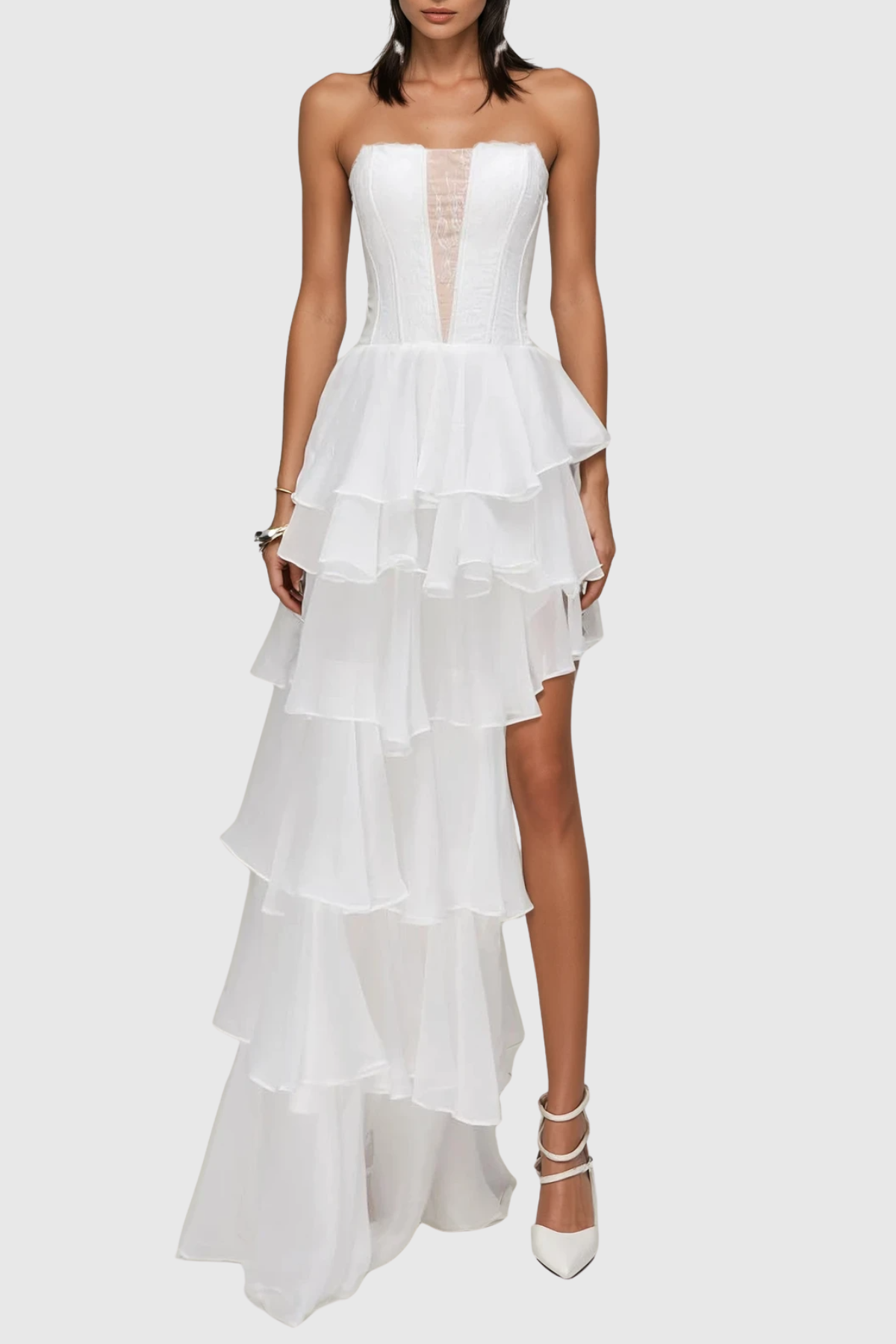 Barnab Straplesss Ruffle Maxi Dress - White