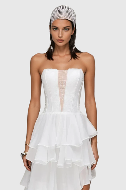 Barnab Straplesss Ruffle Maxi Dress - White
