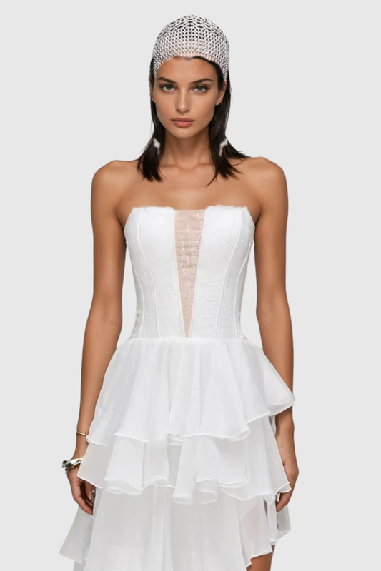 Barnab Straplesss Ruffle Maxi Dress - White