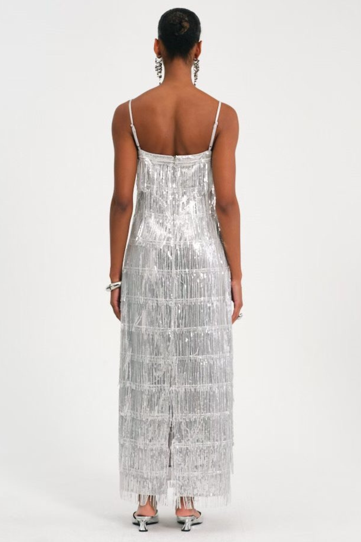 Basma Sequin Fringe Maxi Dress - Silver