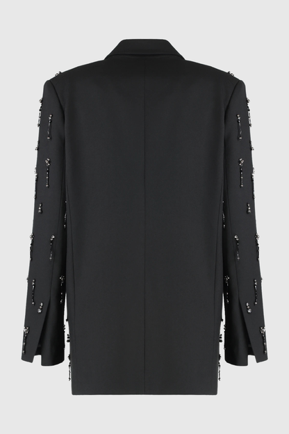 Batesa Crystal Fringe Embellished Blazer - Black