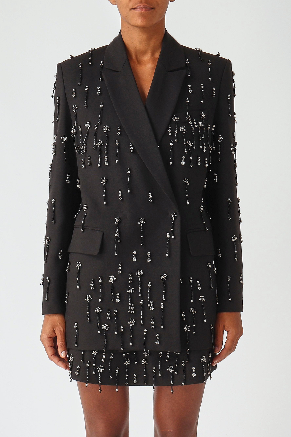 Batesa Crystal Fringe Embellished Blazer - Black
