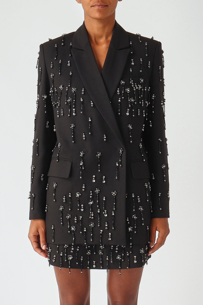 Batesa Crystal Fringe Embellished Blazer - Black