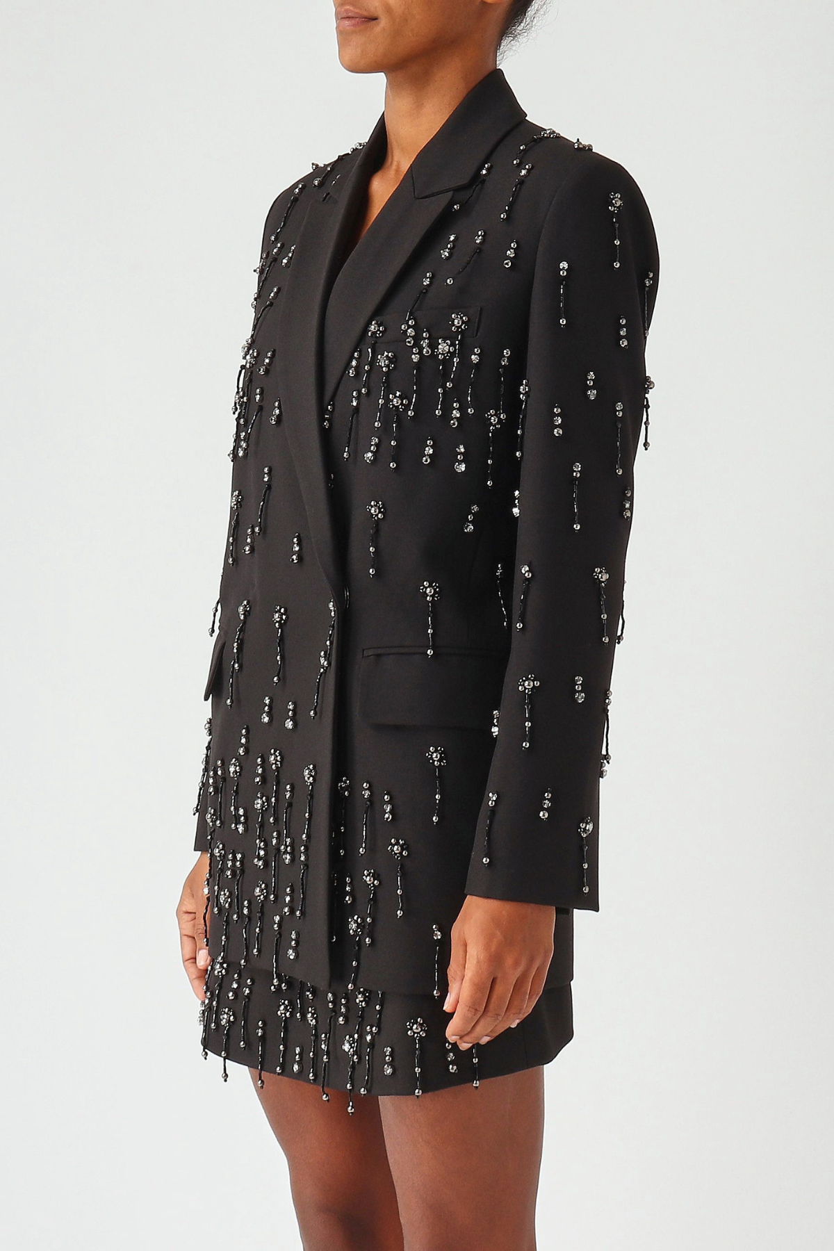 Batesa Crystal Fringe Embellished Blazer - Black