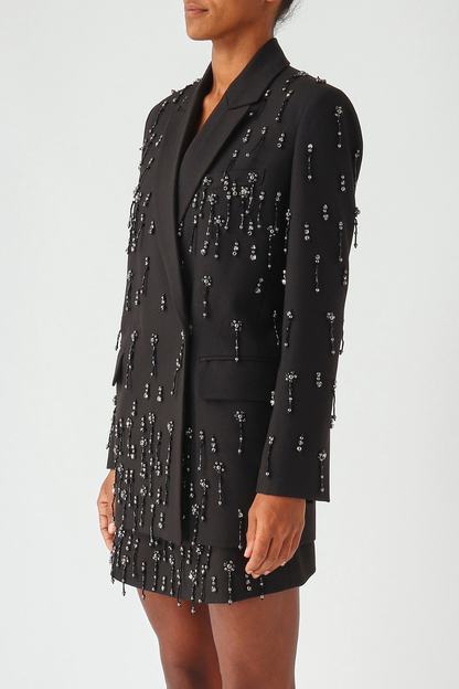 Batesa Crystal Fringe Embellished Blazer - Black