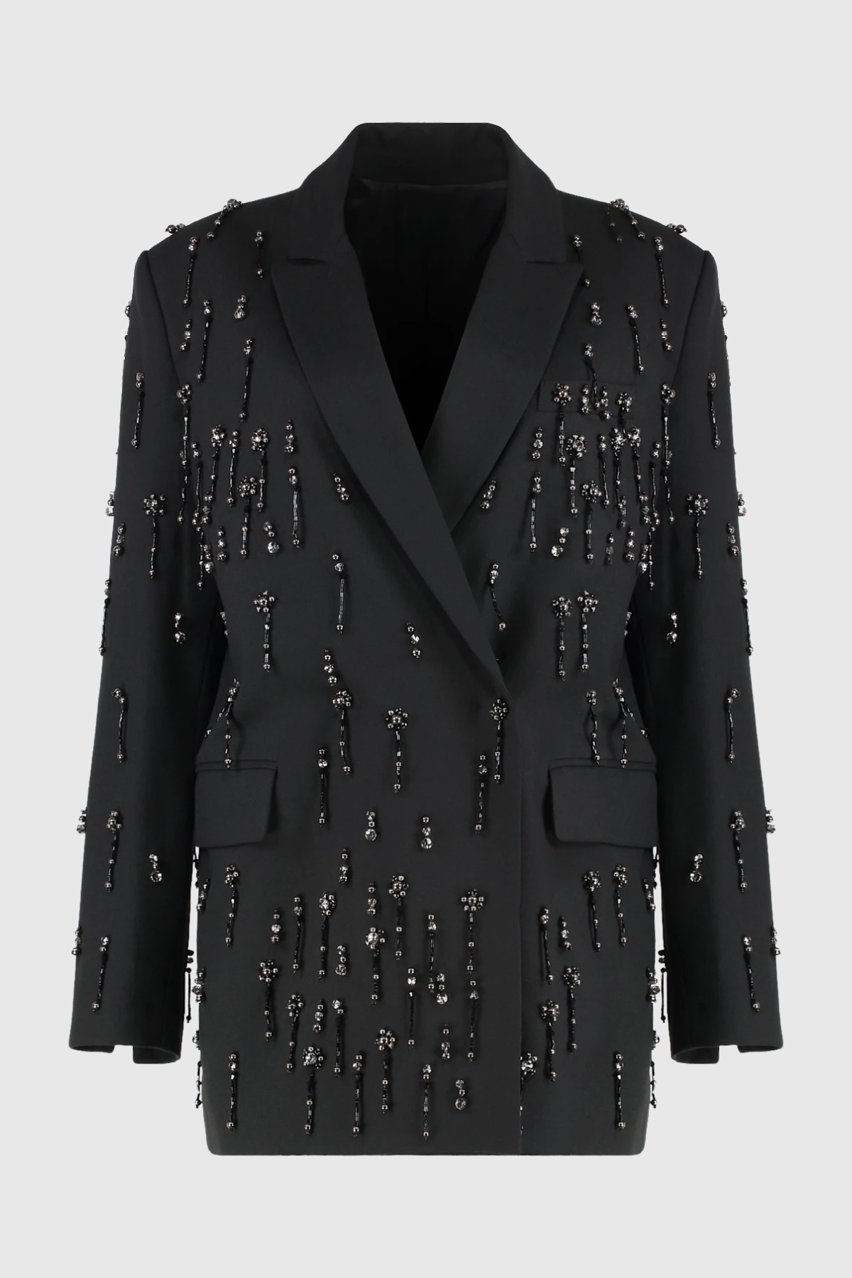 Batesa Crystal Fringe Embellished Blazer - Black