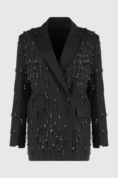 Batesa Crystal Fringe Embellished Blazer - Black