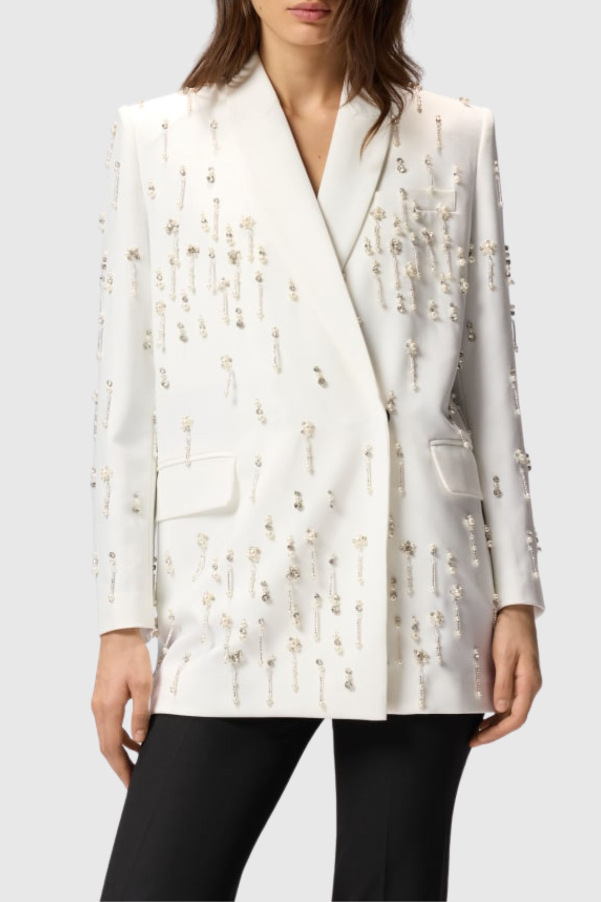 Batesa Crystal Fringe Embellished Blazer - White