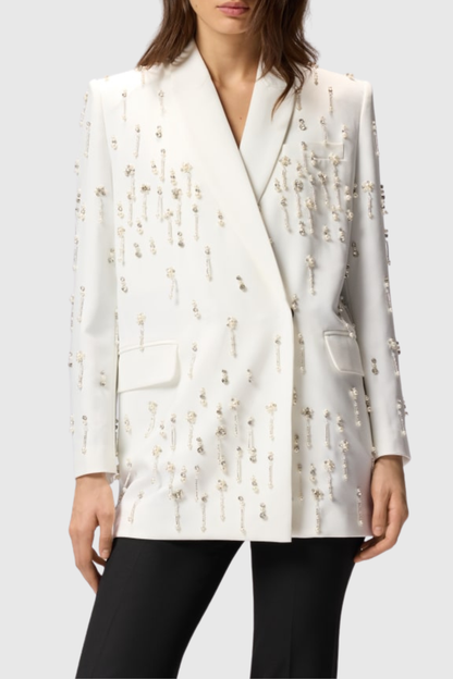 Batesa Crystal Fringe Embellished Blazer - White