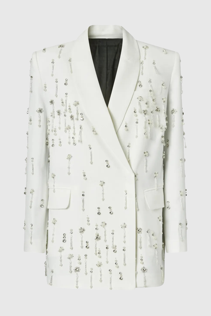 Batesa Crystal Fringe Embellished Blazer - White