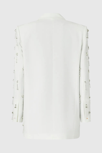 Batesa Crystal Fringe Embellished Blazer - White