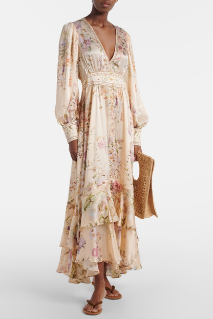 Bathsha Floral Print Long Sleeve Maxi Dress