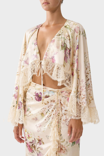Bathsha Foral Lace Trim Top