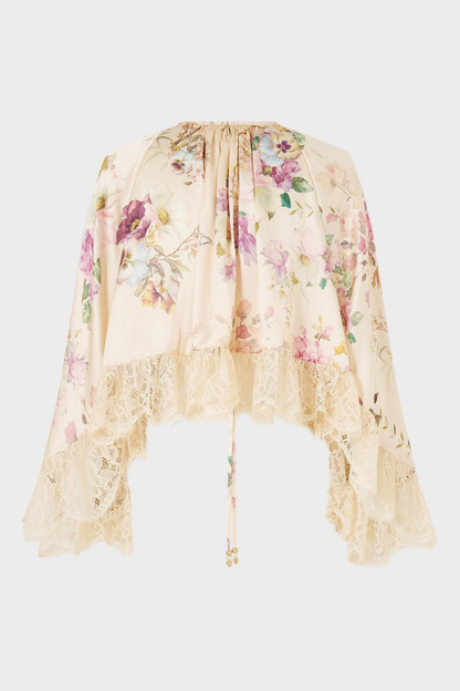Bathsha Foral Lace Trim Top