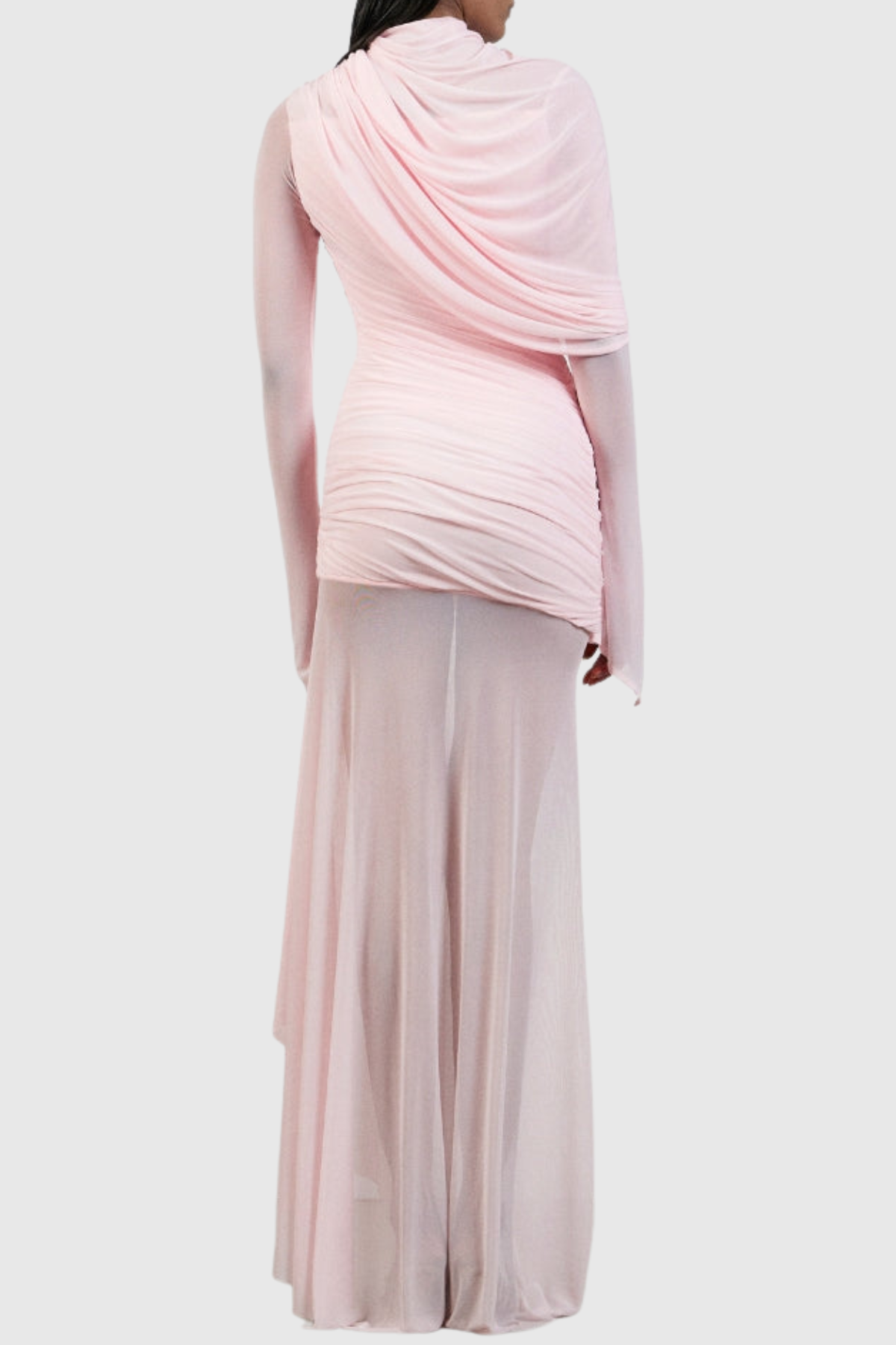 Batra Asymmetric Mesh Draped Maxi Dress