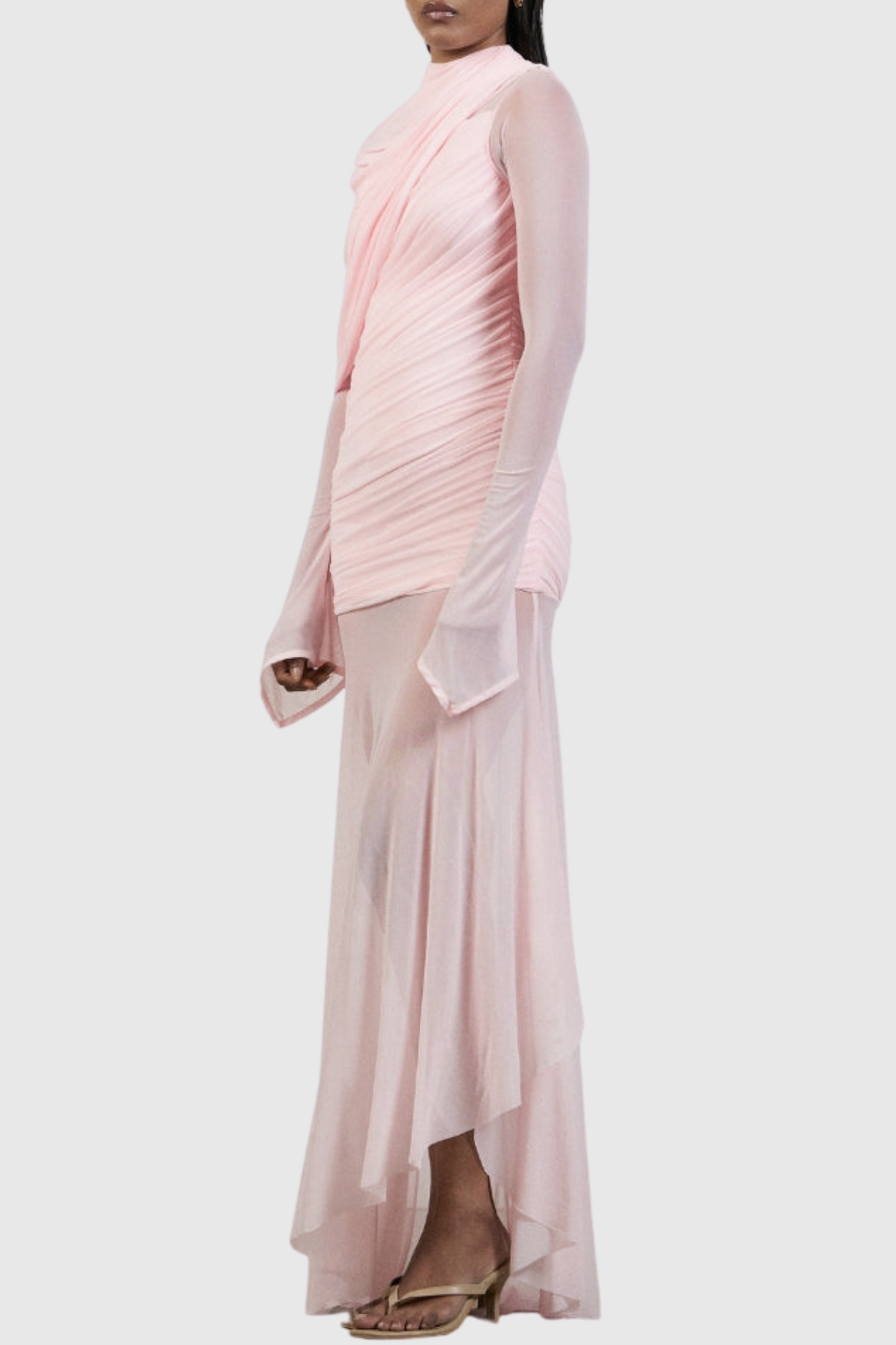 Batra Asymmetric Mesh Draped Maxi Dress
