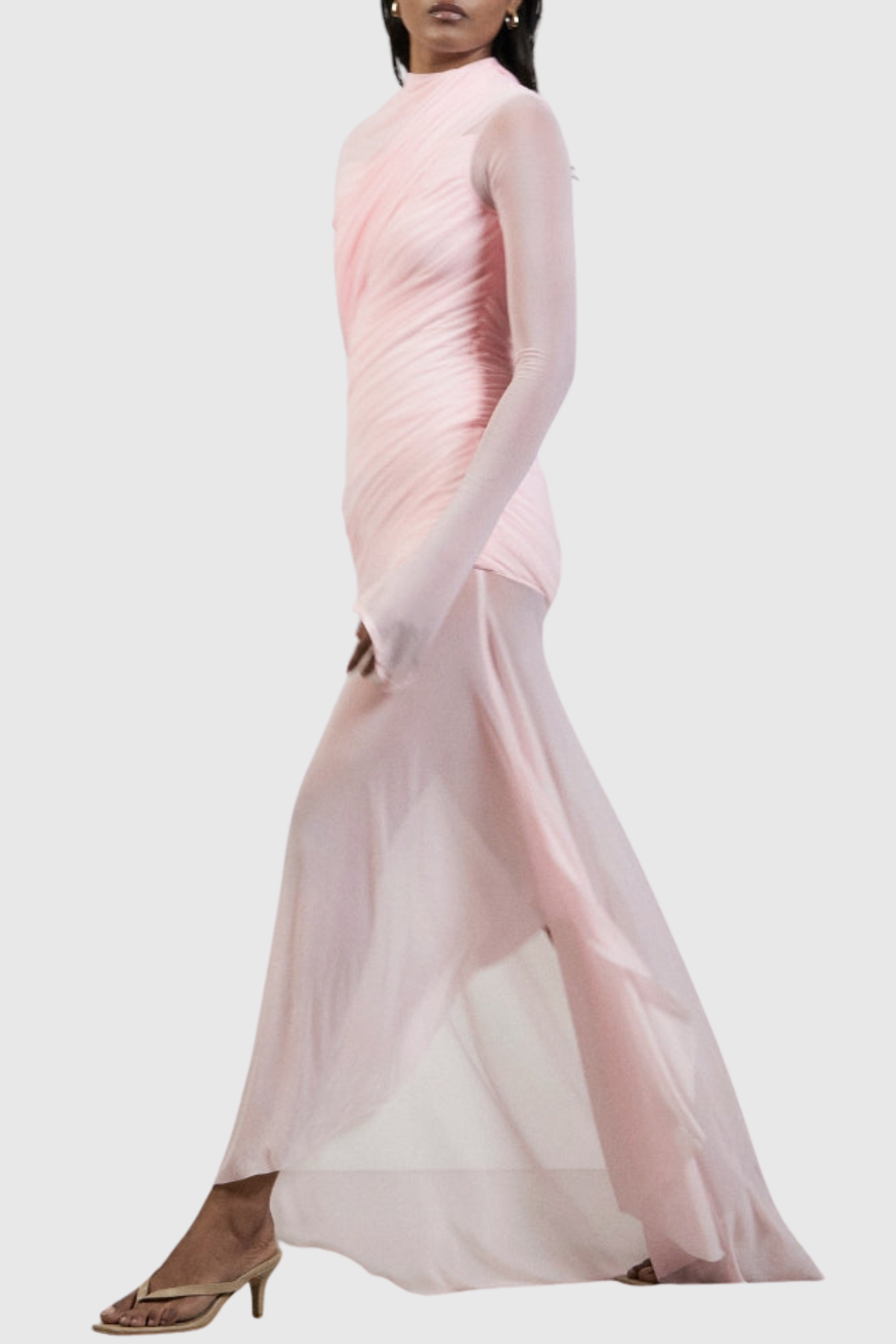Batra Asymmetric Mesh Draped Maxi Dress