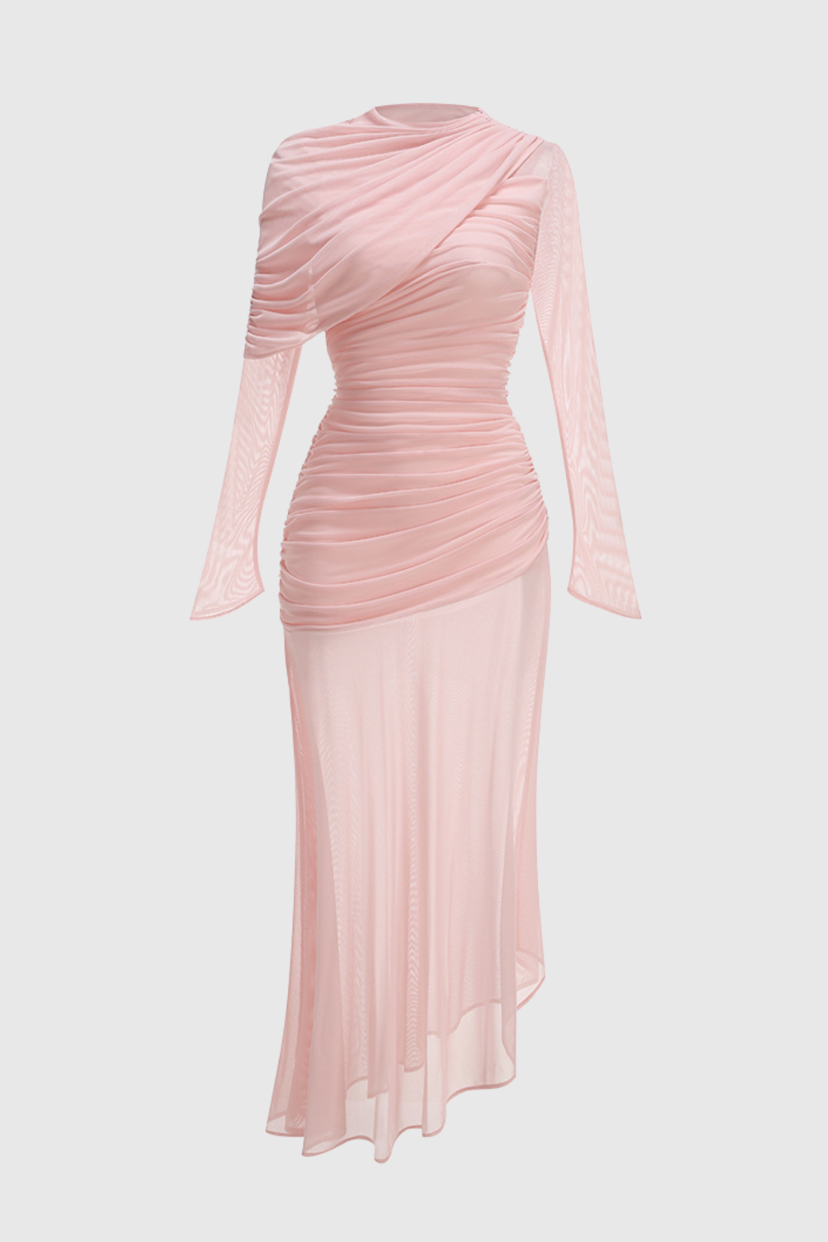 Batra Asymmetric Mesh Draped Maxi Dress
