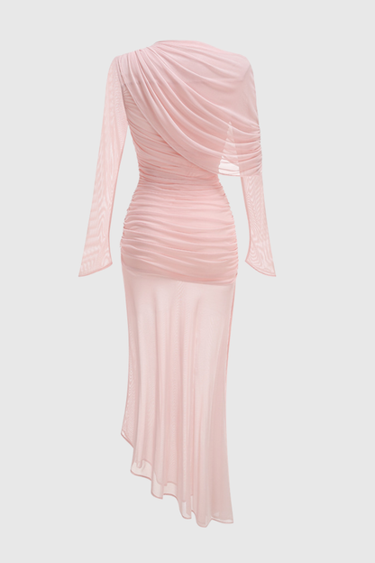 Batra Asymmetric Mesh Draped Maxi Dress