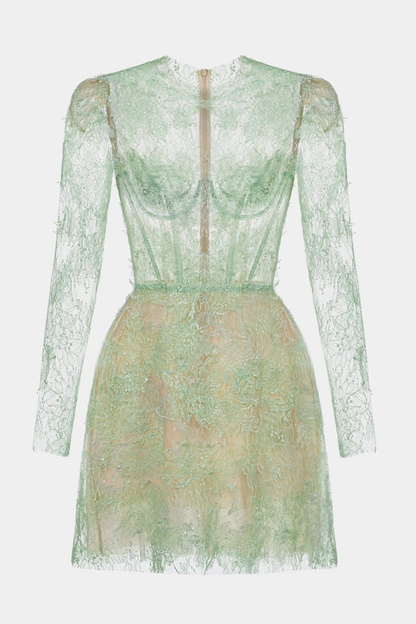 Batya Lace Long Sleeve Mini Dress - Mint